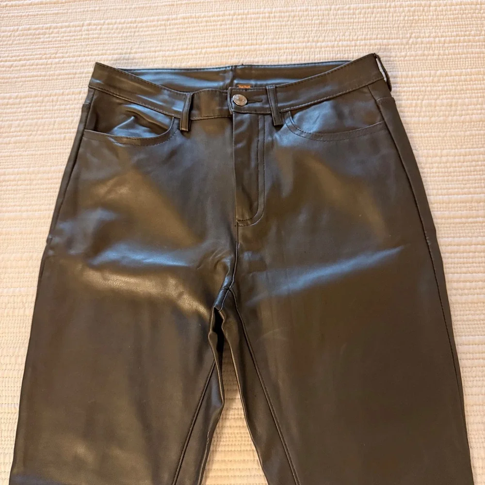 Free People Women's Black Vegan Leather Skinny Pants High Rise Size 27